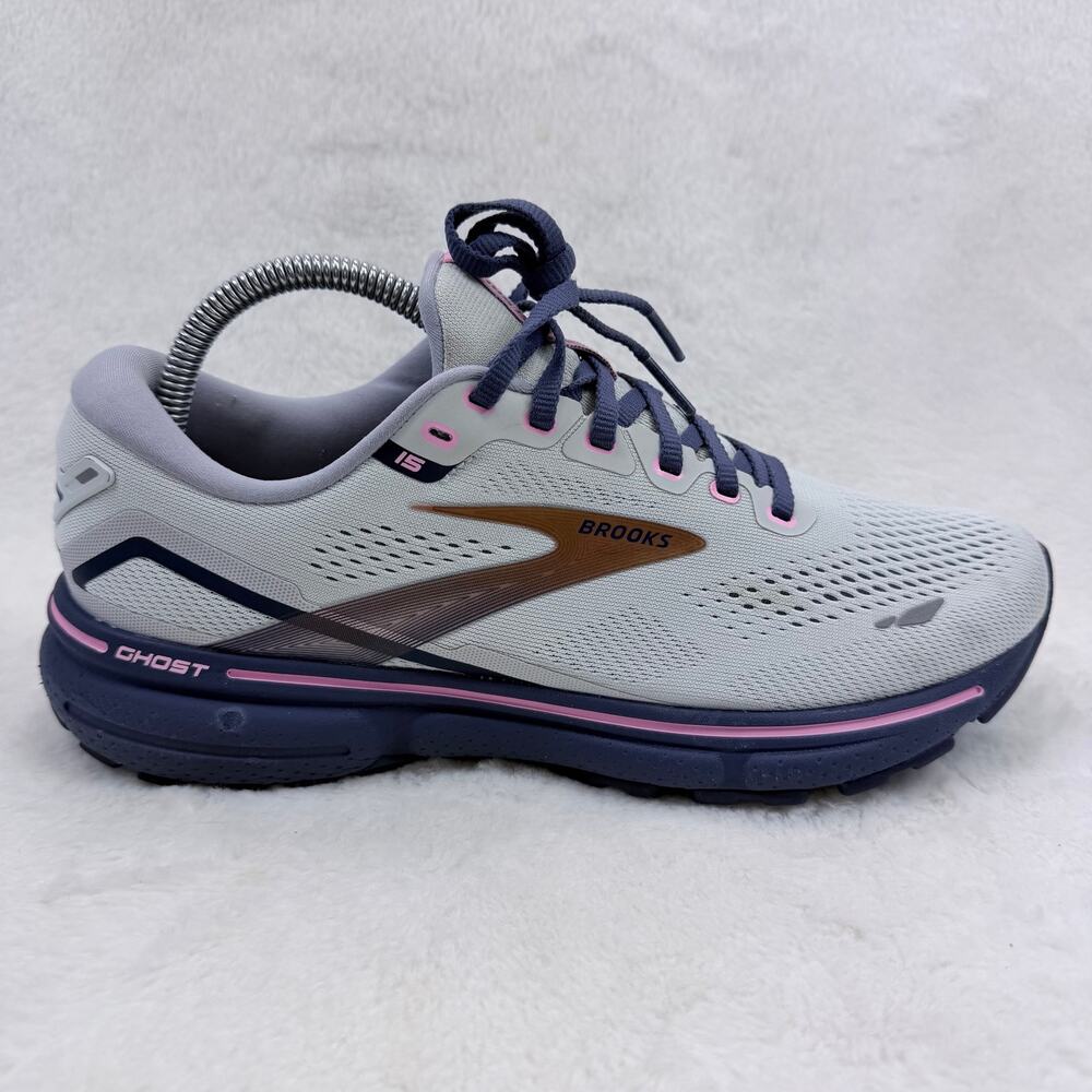 Brooks Ghost 15 Womens Running Shoes Gray Purple Size 9.5 Cushioned Sneakers